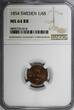 1/6 Skilling Sweden Oscar I Copper 1854  NGC MS64 RB 1 GRADED HIGHEST KM# 656 (4)
