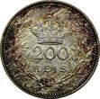 200 Reis Portugal Manuel II Silver 1909  aUNC RAINBOW TONED 1 YEAR TYPE KM#549(8)