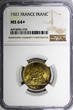 1 Franc France Aluminum-Bronze 1921  NGC MS64+ Chamber of Commerce KM# 876 (58)