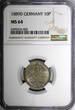 10 Pfennig Germany - Empire Wilhelm I Copper-Nickel 1889 D  NGC MS64 KM# 4 (002)