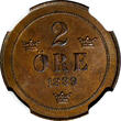 BRONZE SWEDEN  Oscar II 1889 2 Ore NGC MS64 BN 21mm Mintage 589,000 KM# 746 (6)
