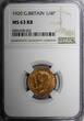United Kingdom 1920 Farthing 1920 Great Britain George V Bronze  NGC MS63 RB More RED KM# 808.2 (2)