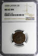 2 Santimi Latvia Bronze 1939  NGC MS62 BN 1 YEAR TYPE KM# 11.2 (123)
