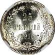 25 Pennia Finland Nicholas II Silver 1916 S  NGC MS65 GEM BU KM #6.2 (010)