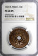 10 Cents East Africa Bronze PROOF 1949  NGC PF62 BN 1 GRADED HIGHEST KM# 34 (49) PP