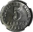 5 Pfennig Germany Empire Wilhelm II Iron 1921 D  NGC UNC DETAILS Munich KM#19 (6) NGC unz DETAILS