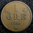 Bronze SWEDEN Oscar II  1892 1 Ore Low Mintage-280,000 RARE DATE KM# 750 (22 145) Uncertified