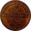 Germany 3 Pfennig German States PRUSSIA Wilhelm I 1872-B  Nice Toning UNC KM# 482(10 282) unz