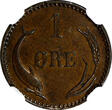 Bronze Denmark  1904 9/8 VBP 1 Ore NGC MS62 BN OVERDATE TOP GRADED KM# 792.2 (12)