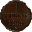 1 Pfennig Germany HANNOVER Ernst August 1850-B  NGC UNC DETAILS KM# 201.1 (208) NGC unz DETAILS KM