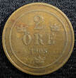 Bronze SWEDEN Oscar II  1905 2 Ore Large Letters LAST YEAR XF KM# 746 (23 115) Uncertified