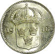 10 Öre SWEDEN Gustaf V Silver 1918 W  Light Toned UNC KM# 780 (22 137) unz