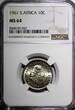 10 Cents South Africa Silver Jan van Riebeeck 1961  NGC MS64 1st Year KM# 60 (2)