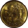 50 Pennia Finland Aluminum-Bronze 1967 S  NGC MS66 TOP GRADED BY NGC KM# 48 (49)