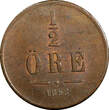 Bronze Sweden Oscar I  1858 1/2 Ore High Grade KM# 686 (21 885) Uncertified