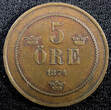 Bronze SWEDEN Oscar II  1874 5 ORE Mintage-866,000 1st Year Type KM# 736 (22 968) Uncertified