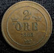 Sweden Oscar II Copper 1883 2 Ore XF KM# 746  (23 129) Uncertified