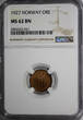 Bronze Norway Haakon VII  1927 1 Ore NGC MS62 BN SCARCE DATE KM# 367 (051)