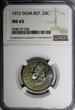 25 Centavos DOMINICAN REPUBLIC 1972  NGC MS65 GEM Mintage-800,000 KM# 20a.1 (028)