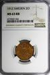2 Öre Sweden Bronze 1912  NGC MS63 RB BETTER KEY DATE Mintage-445,750 KM# 778 (3)