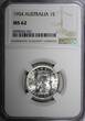 1 Shilling Australia Elizabeth II Silver 1954  NGC MS62 KM# 53 (031)
