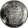 5 Kronor SWEDEN Gustaf VI Silver 1955 TS  34 mm NGC MS63 KM# 829 (017)