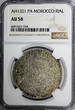1 Rial 1903 Morocco Abd al-Aziz Silver AH1321 PA  NGC AU58 PARIS Nice Toned Y# 22.2(4)