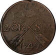 Sweden Fredrik I Copper 1749 2 Ore, S.M.Silvermynt Mintage-313,000 KM#437 (321) Uncertified