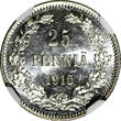 25 Pennia FINLAND Nicholas II Silver 1915 S  NGC MS64 WWI GEM BU KM #6.2 (005)