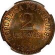 2 Centavos Portugal Bronze 1920  NGC MS63 RB 3 YEARS TYPE KM# 568 (013)