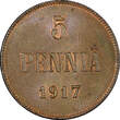 5 Pennia 1917 Finland Russian Nicolas II (1895-1917) Copper 1917  UNC KM# 15 (21 602) unz