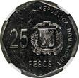 25 Pesos DOMINICAN REPUBLIC 2015  NGC MS62 Gregorio Luperón GEM BU KM# 107 (049)