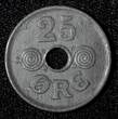 Denmark Christian X German Occupation Zinc 1945 25 Ore WWII Issue KM# 823.2a (3) Uncertified