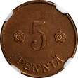 5 Pennia Finland Copper 1921  NGC UNC DETAILS KM# 22 (079) NGC unz DETAILS KM