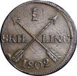 1 SKILLING SWEDEN COPPER 1802  OVERSTRUCK ON 2 ORE S.M. 1743-1768 KM#566 (2420) Uncertified