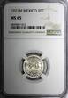 20 Centavos Mexico ESTADOS UNIDOS MEXICANOS Silver 1921 M  NGC MS65 BU KM# 438