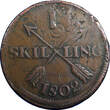 1 Skilling Sweden Copper 1802  Overstruck on 2 Ore S.M.(1743-1768) KM#566 (4859) Uncertified