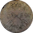 Sweden Frederick I 1749 2 Ore, S.M.Low Mintage-313,000 Better Details KM# 437(4) Uncertified