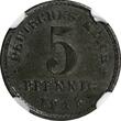 5 Pfennig Germany-Empire Wilhelm II Iron 1915 E  NGC MS63 WWI Issue KM# 19 (082)