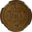 2 Öre SWEDEN Oscar II Bronze 1893  Mintage-557,554 NGC MS64 BN KM# 746 (020)