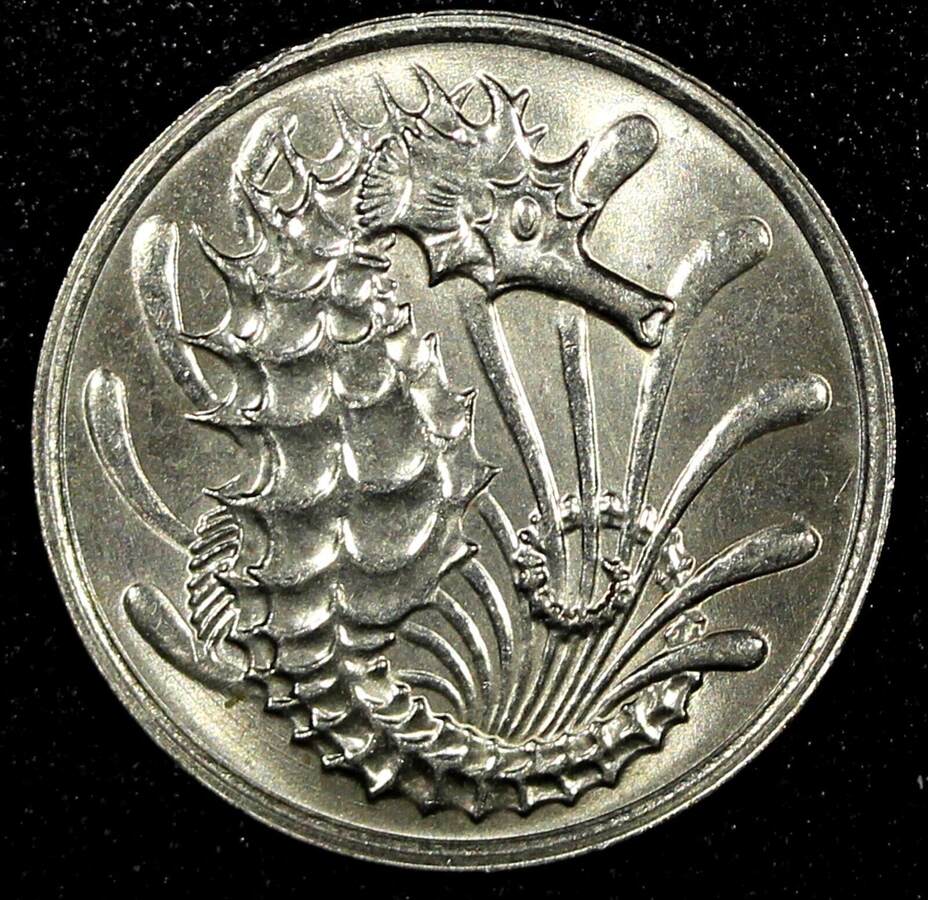 10 Cents Singapore Copper-Nickel 1979 Crowned Seahorse UNC KM# 3 (24 ...