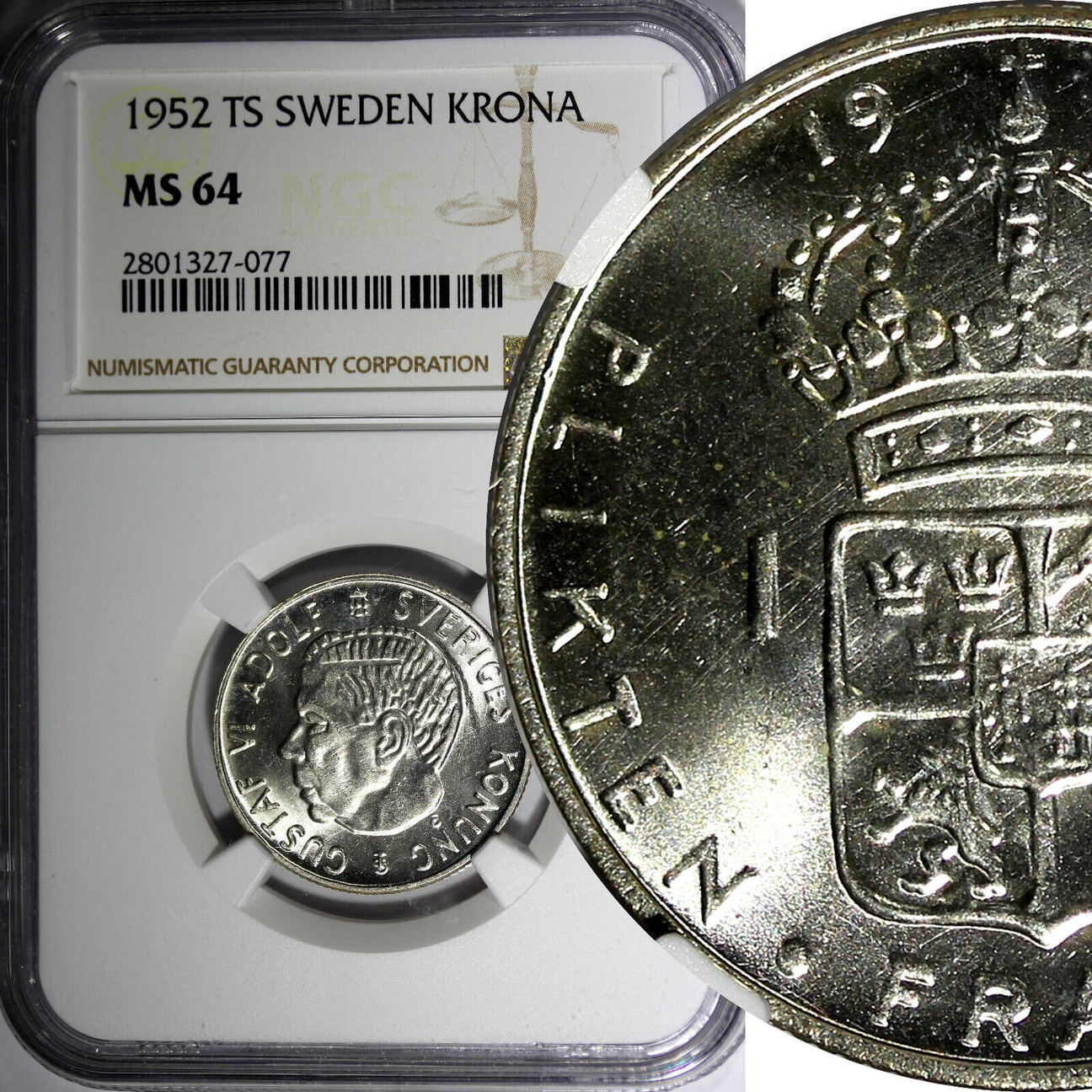 Sweden Gustaf Vi Silver 1952 Ts Krona Ngc Ms64 Better Date Km 826 077 Ma Shops