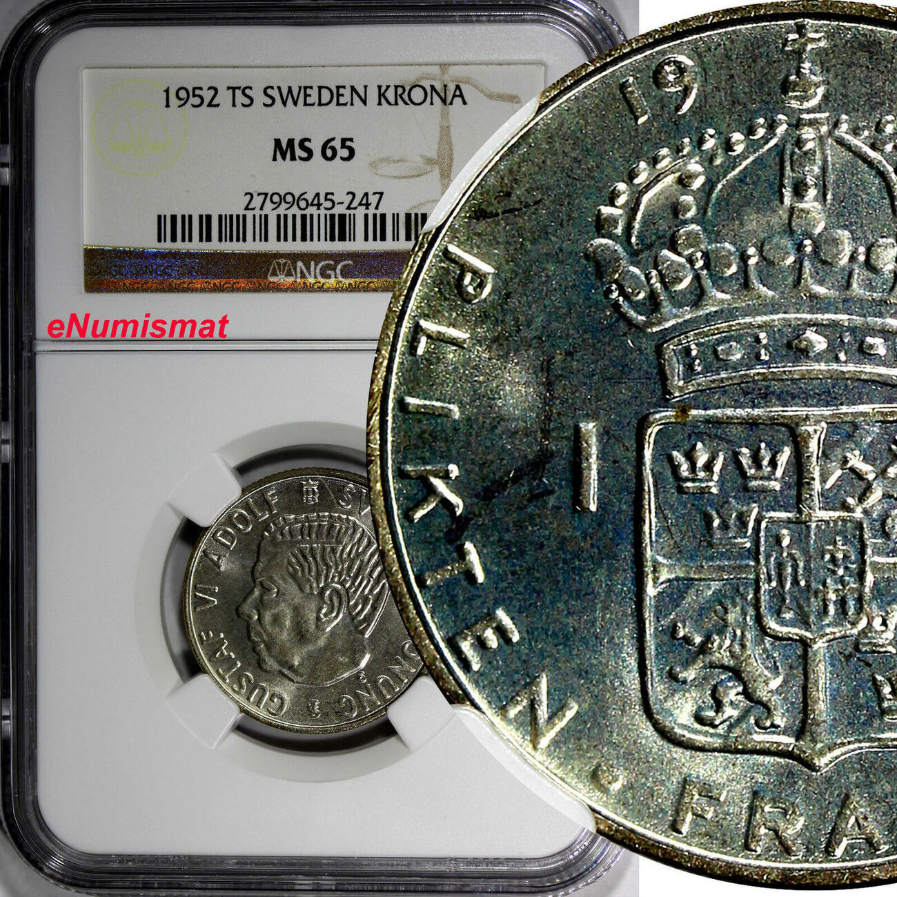 Sweden Gustaf Vi Silver 1952 Ts Krona Ngc Ms65 Better Date Km 826 247 Ma Shops