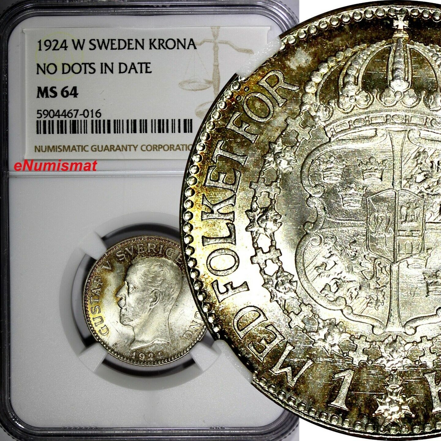 1 Krona Sweden Gustaf V Silver 1924 W No Dots In Date Ngc Ms64 Km 786 2 016 Ma Shops