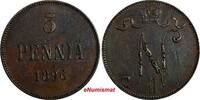 Finland Nicholas II Copper 1896 5 Penniä Mintage-410,000 1st Date KM# 15 (730) Uncertified