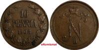 Finland Nicholas II Copper 1908 10 Penniä Mintage-320,000 KM# 14 (18 741) Uncertified