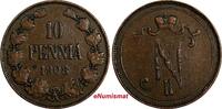 Finland Nicholas II Copper 1908 10 Penniä Mintage-320,000 KM# 14 (18 740) Uncertified