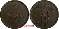 Finland Nicholas II Copper 1899 5 Penniä Mintage-860,000 KM# 15 (18 731) Uncertified