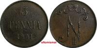 Finland Nicholas II Copper 1901 5 Penniä Mintage-625,000 KM# 15 (18 733) Uncertified