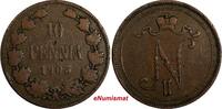 Finland Nicholas II Copper 1905 10 Penniä Mintage-500,000 KM# 14 (18 738) Uncertified
